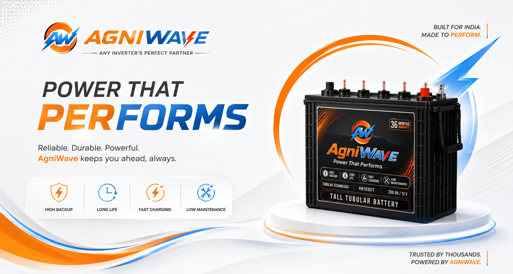 AgniWave Power That Performs tall tubular battery banner