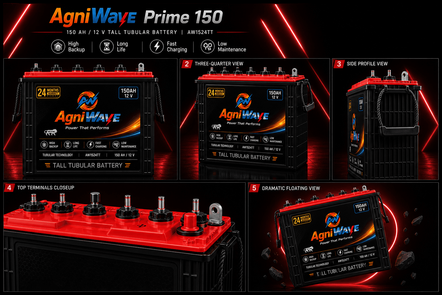 AgniWave Prime Plus 160 tall tubular battery product views - view 1